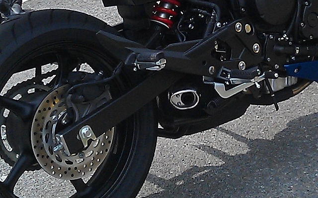 the long swingarm and the neat exhaust on the yamaha diversion 